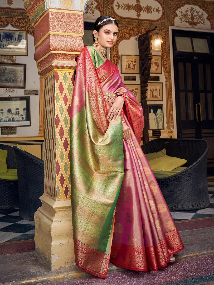 Dark pink banarasi silk wedding saree