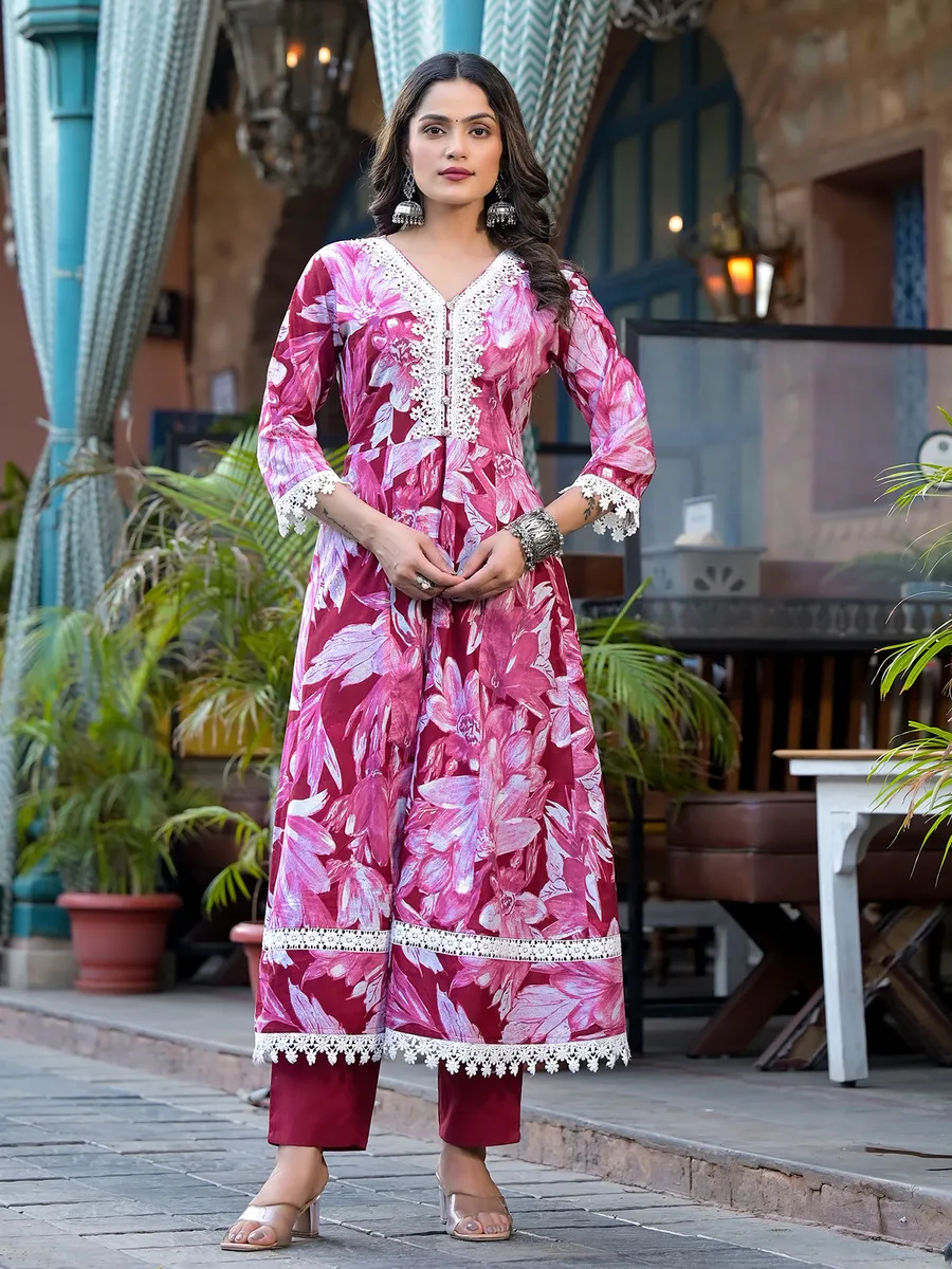 Dark pink casual kurti set