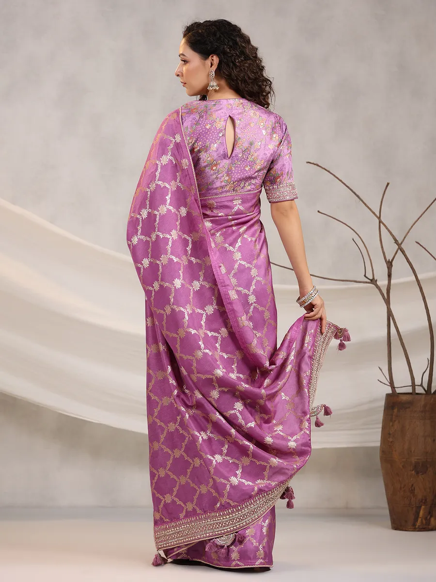 Dark pink dola silk saree