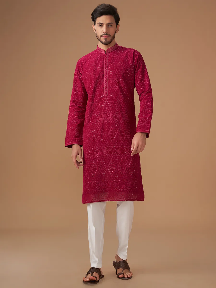 Dark pink georgette  Men Kurta pajama for festive