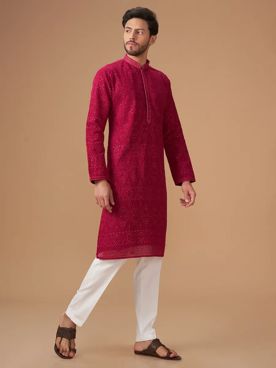 Dark pink georgette  Men Kurta pajama for festive