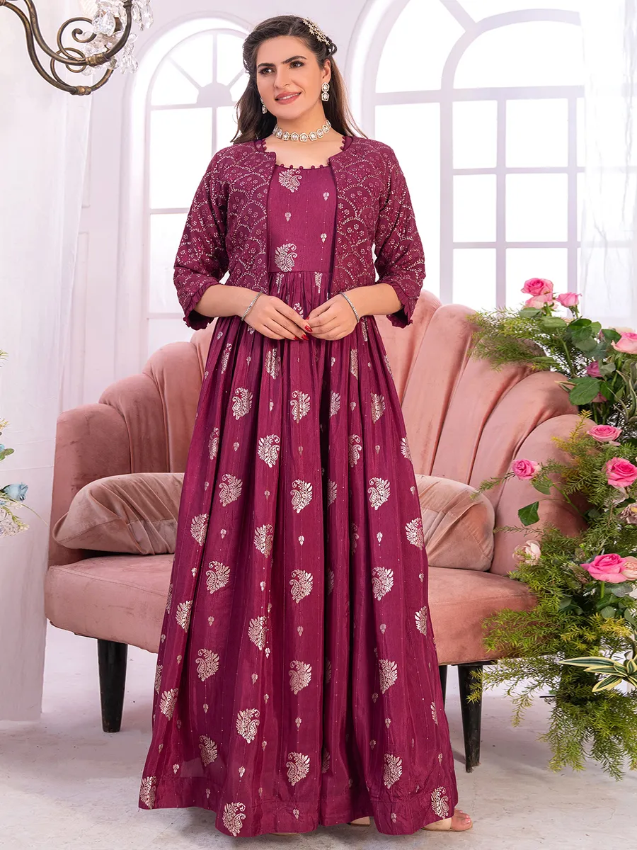 Dark pink jacket style anarkali suit