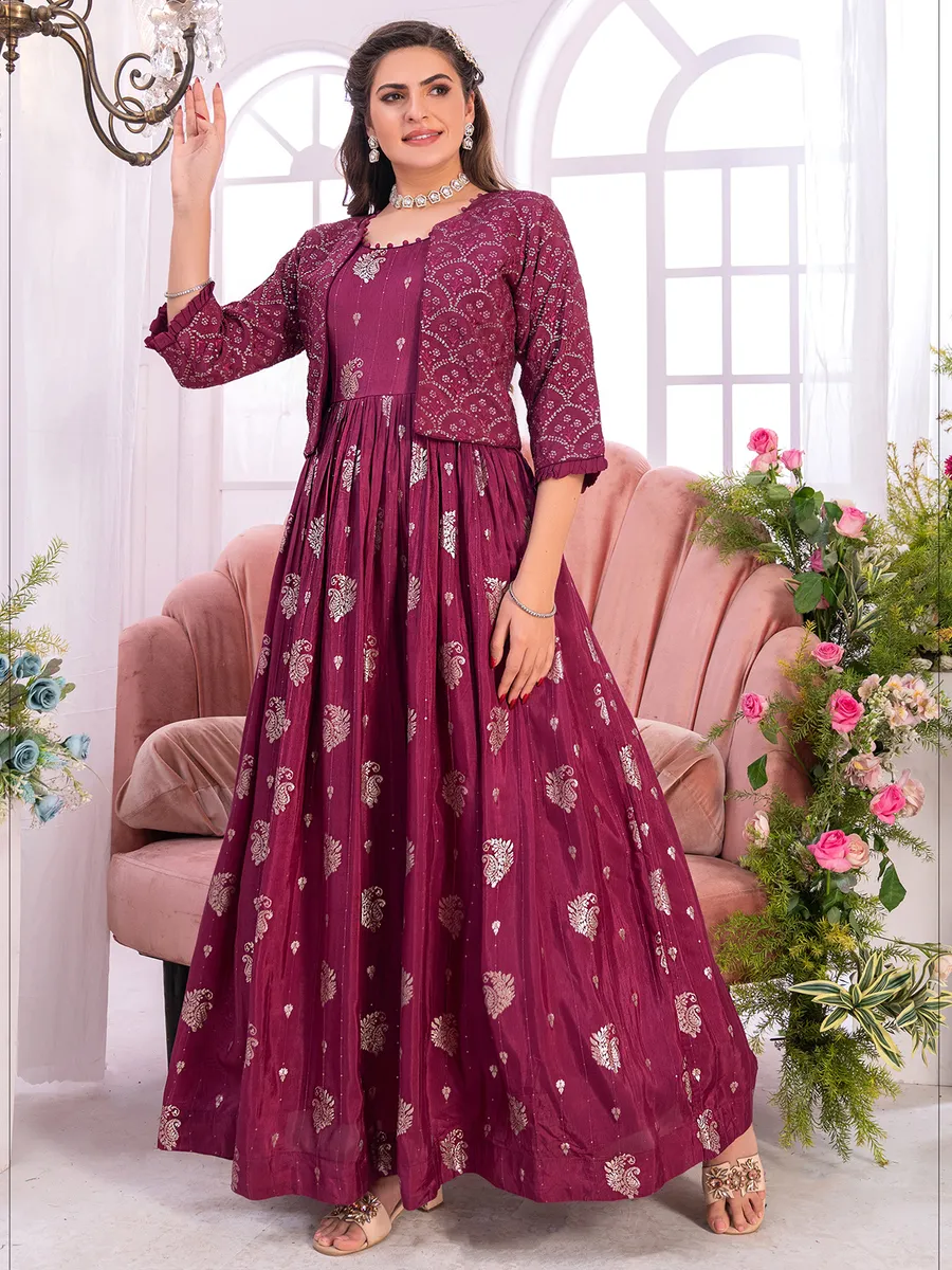 Dark pink jacket style anarkali suit