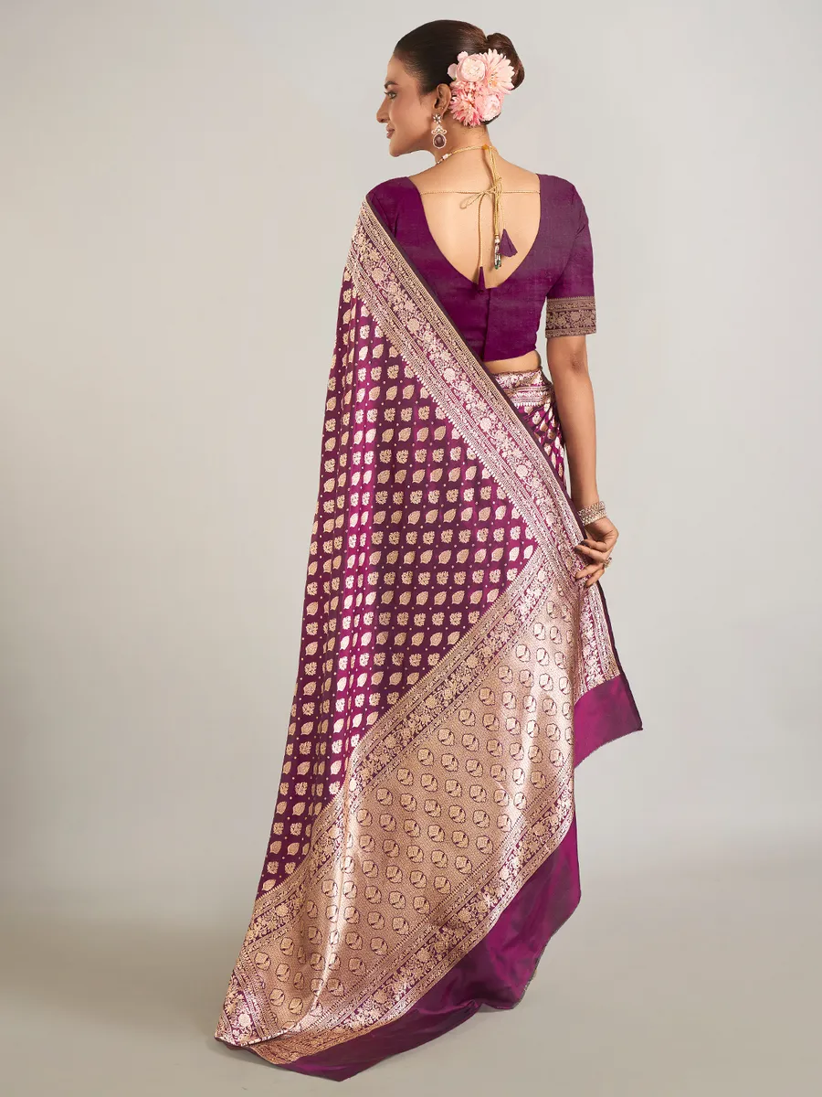 Dark purple banarasi silk zari weaving saree