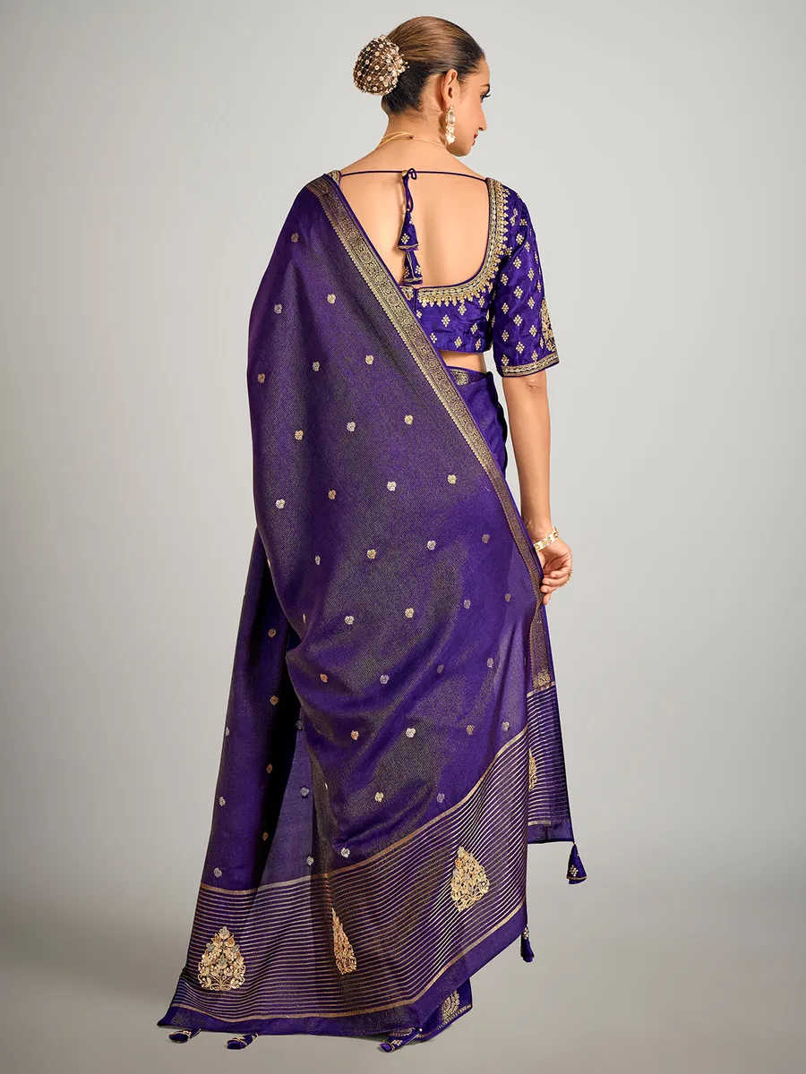 Dark purple dola silk zari weaving saree