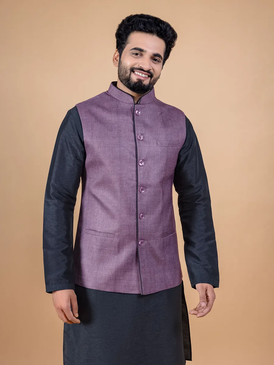 Dark purple jute silk waistcoat set