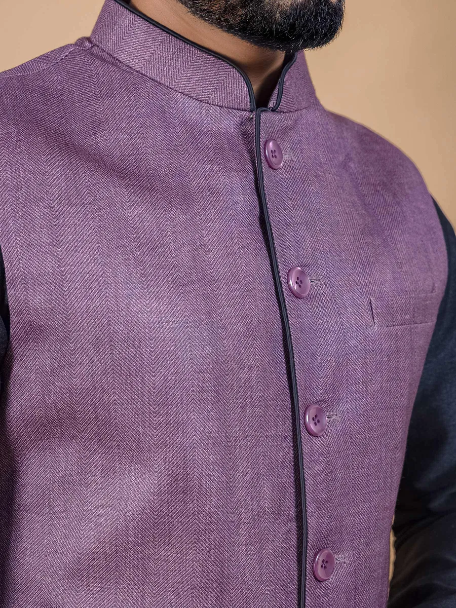Dark purple jute silk waistcoat set