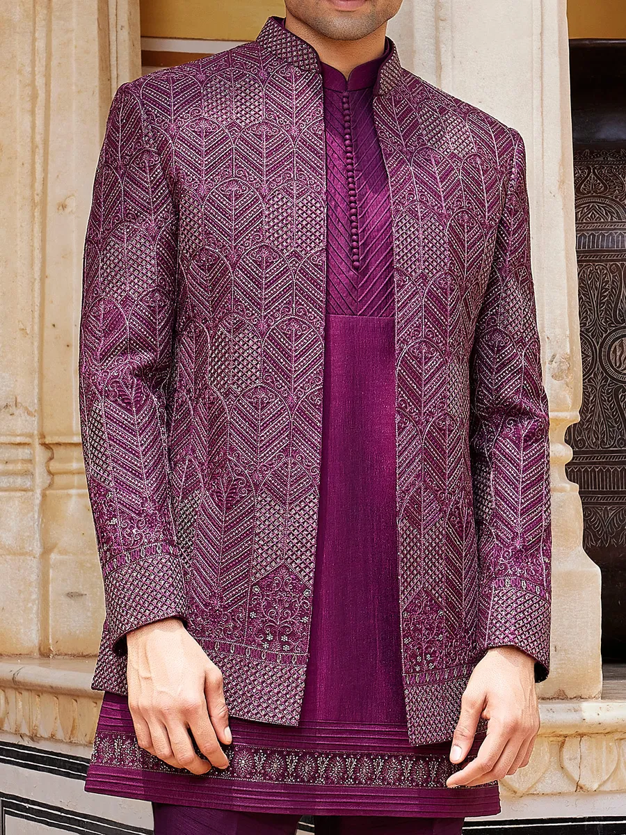 Dark purple luxurious indo western for men
