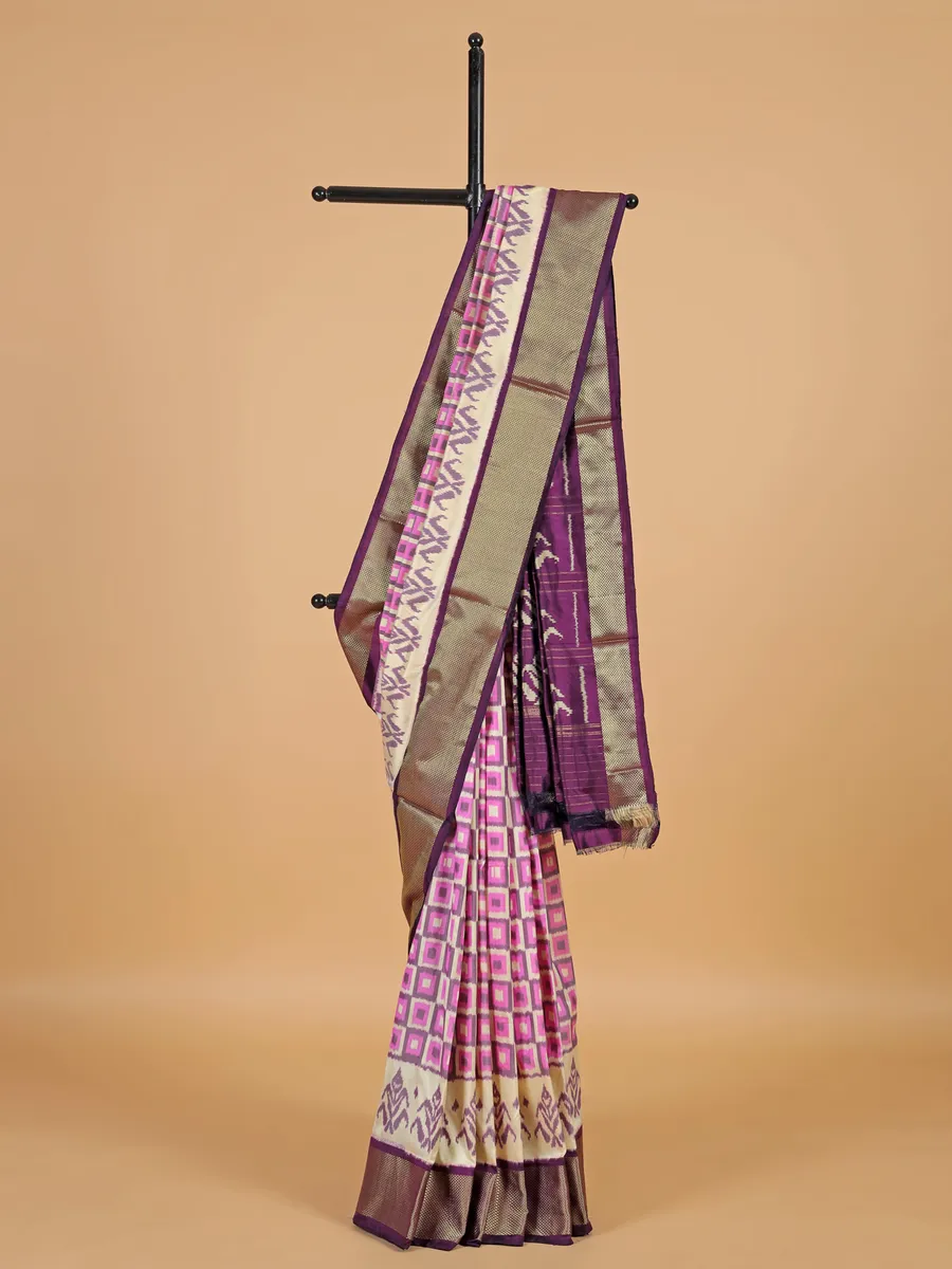 Dark purple printed silk saree for festival