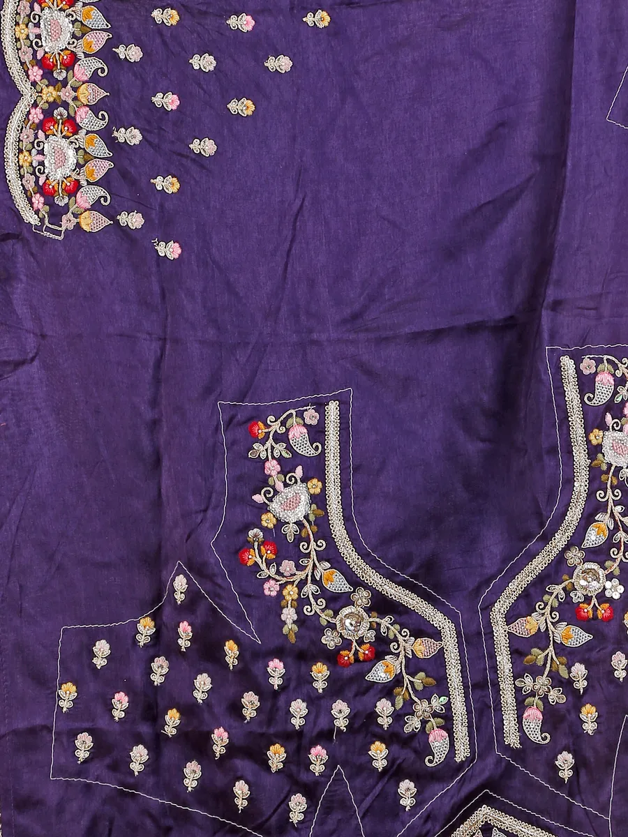 Dark purple silk unstitched lehenga choli