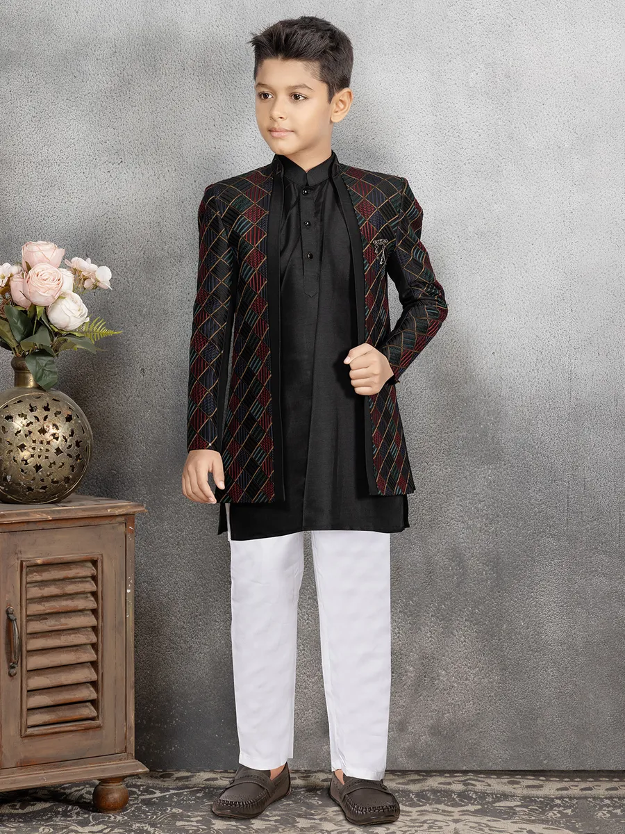 Dashing black indowestern in silk