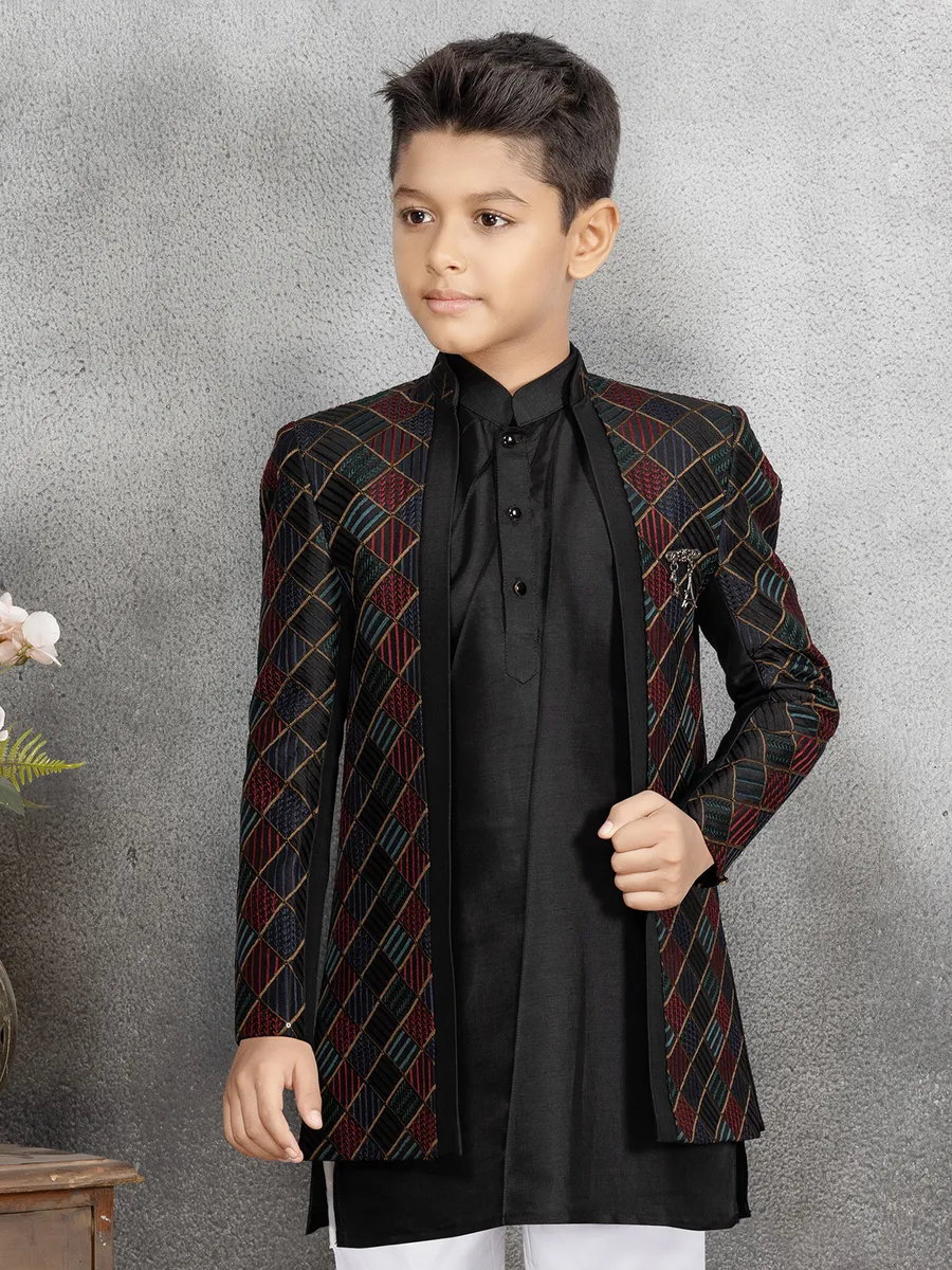 Dashing black indowestern in silk