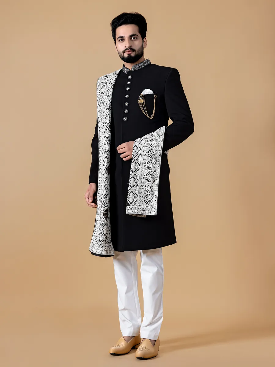 Dashing black indowestern in terry rayon