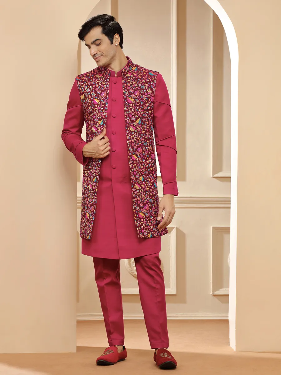 Dashing magenta silk indowestern