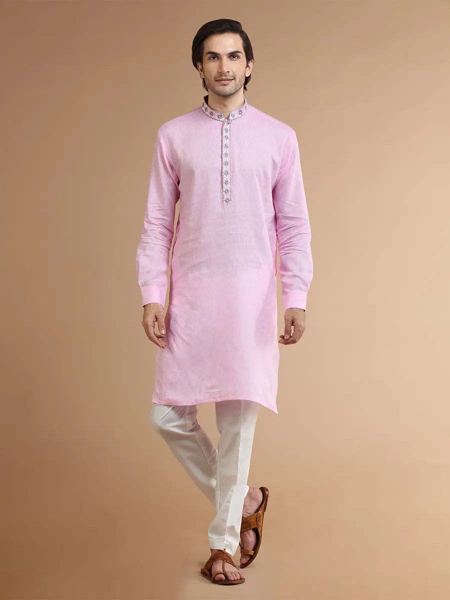 Dashing pink linen plain kurta suit