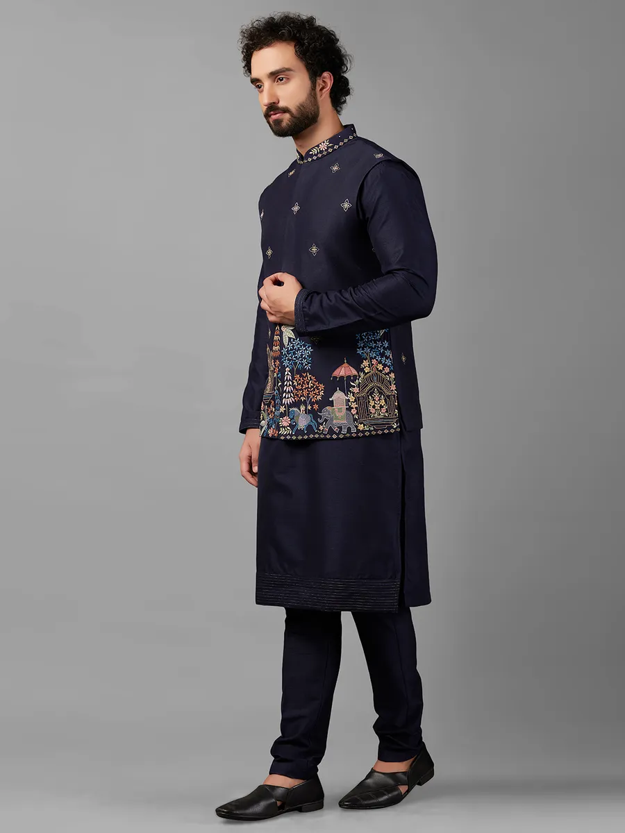 Dashing silk navy waistcoat set