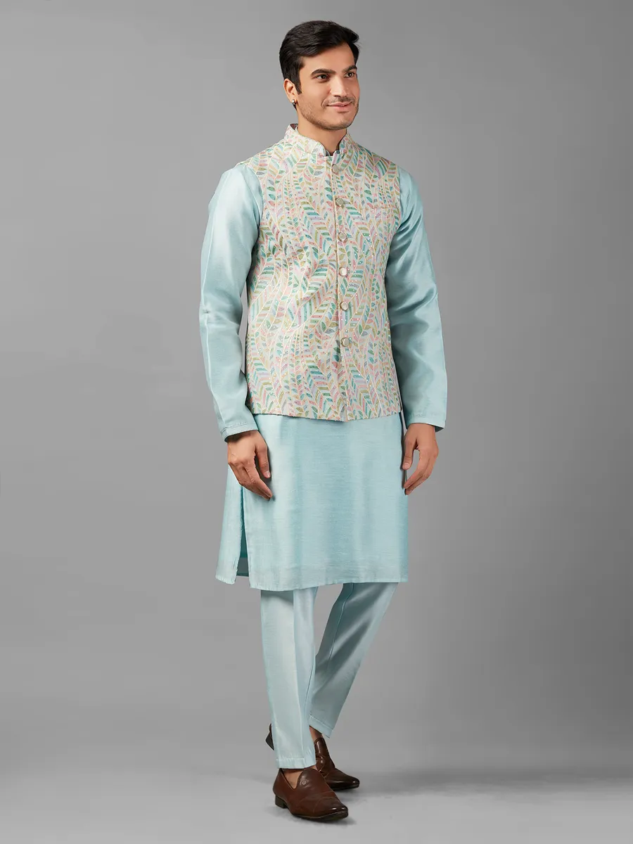 Dashing sky blue silk waistcoat set