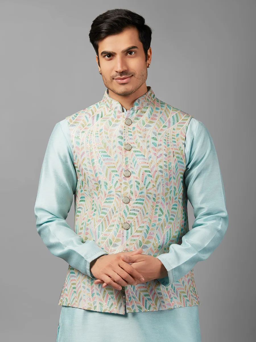 Dashing sky blue silk waistcoat set