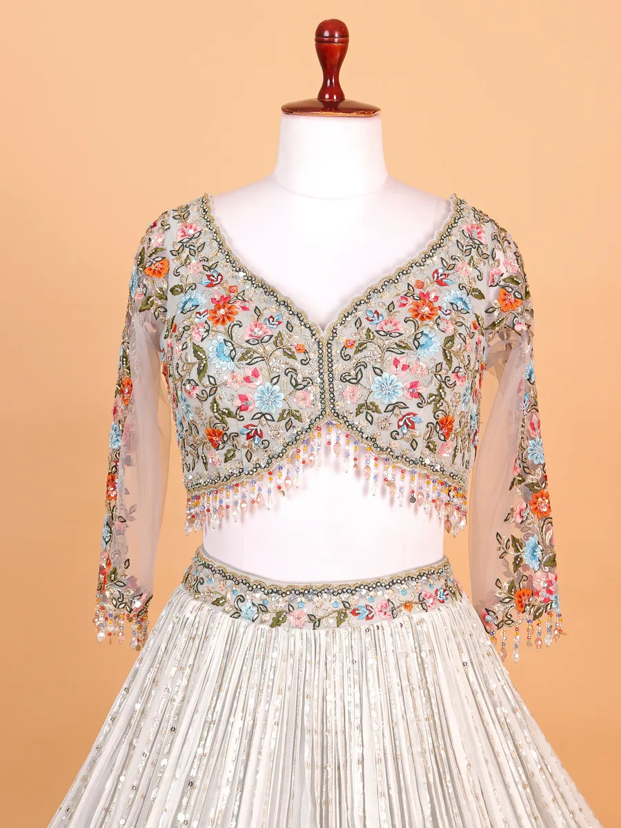 Dazzling georgette grey lehenga choli