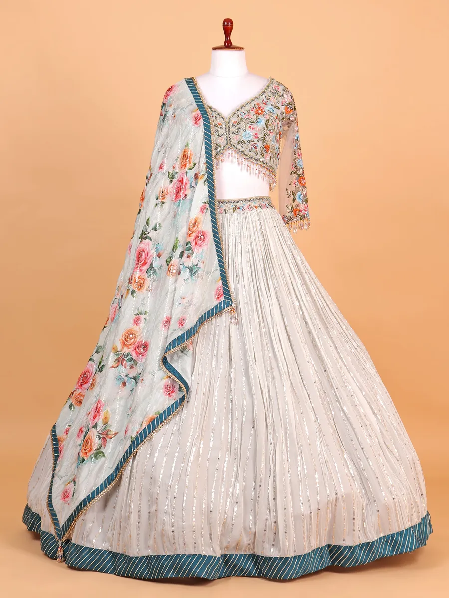 Dazzling georgette grey lehenga choli