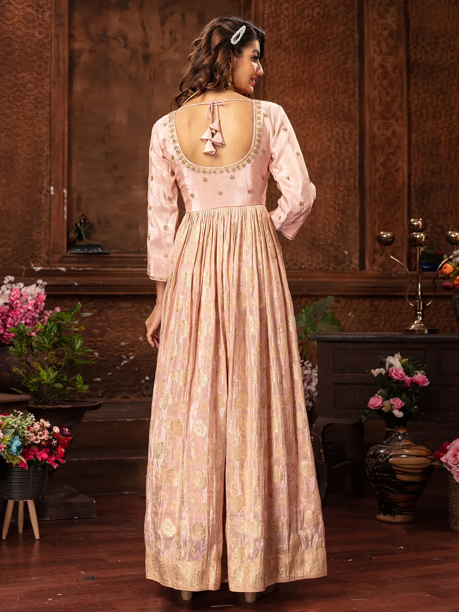 Dazzling light pink silk anarkali suit