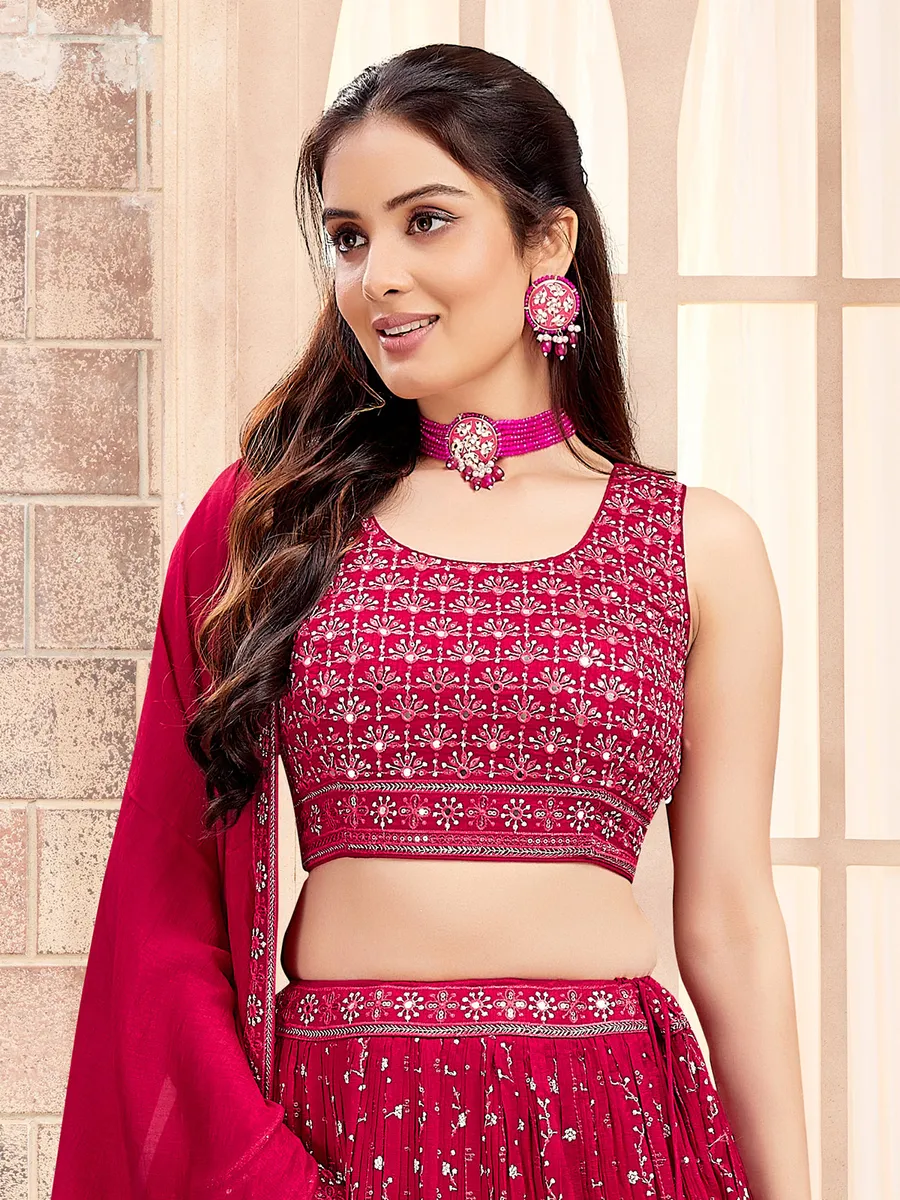 Dazzling magenta embroidery lehenga choli