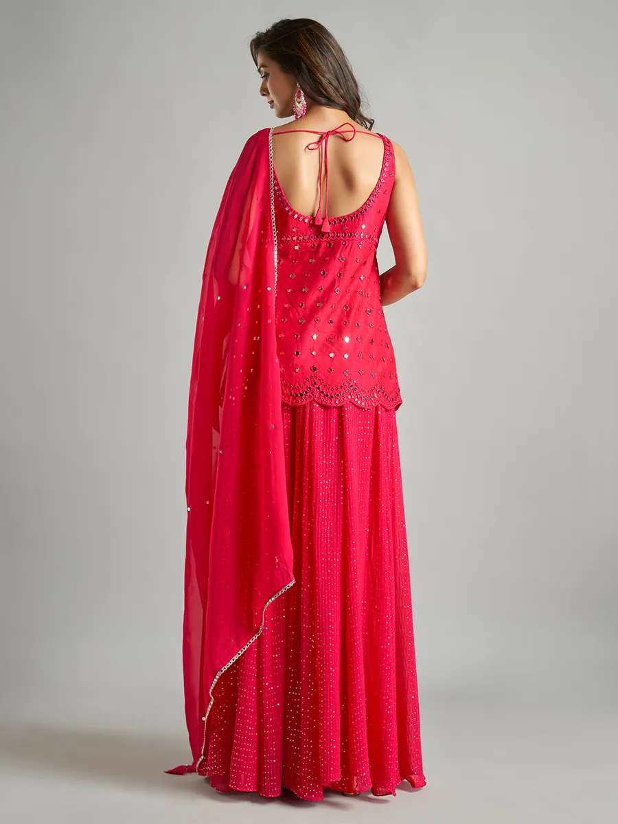 Dazzling magenta georgette palazzo suit