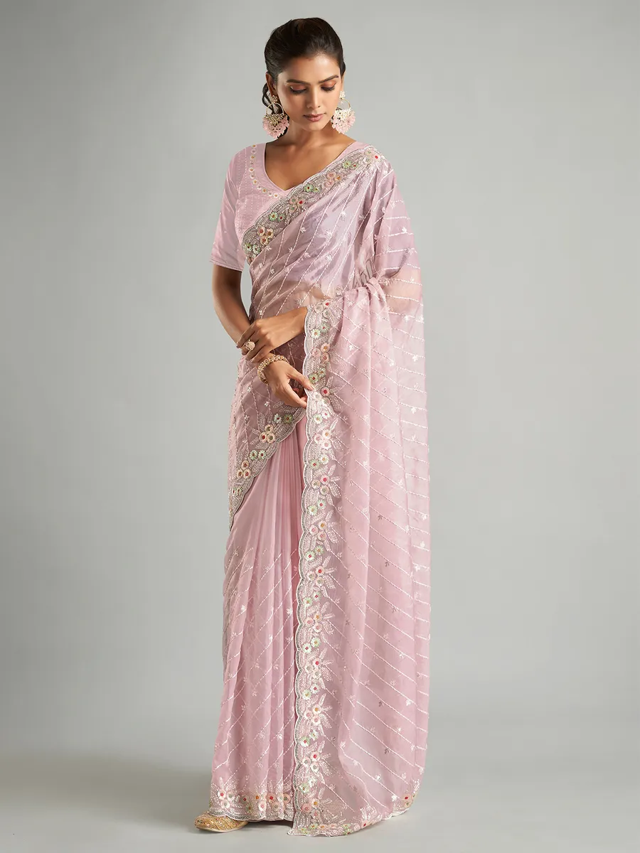 Dazzling mauve purple organza saree