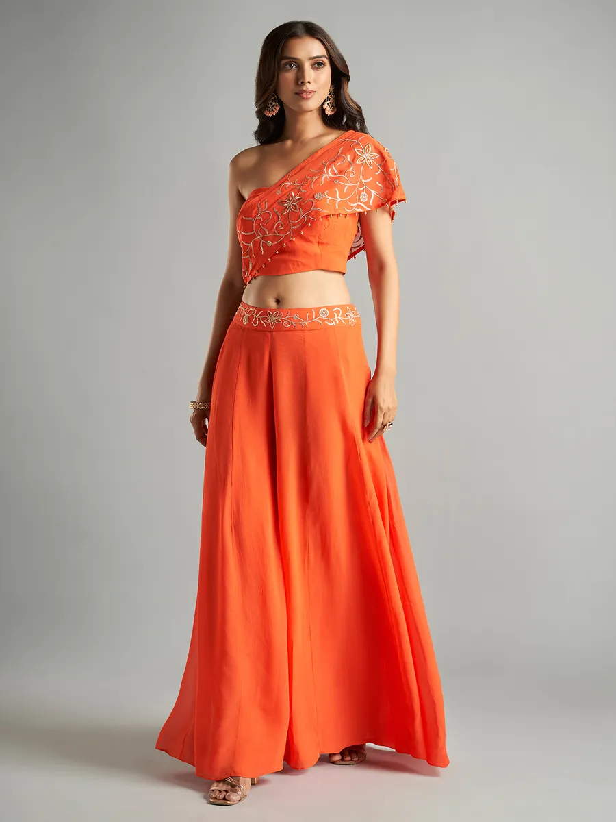 Dazzling orange georgette palazzo suit