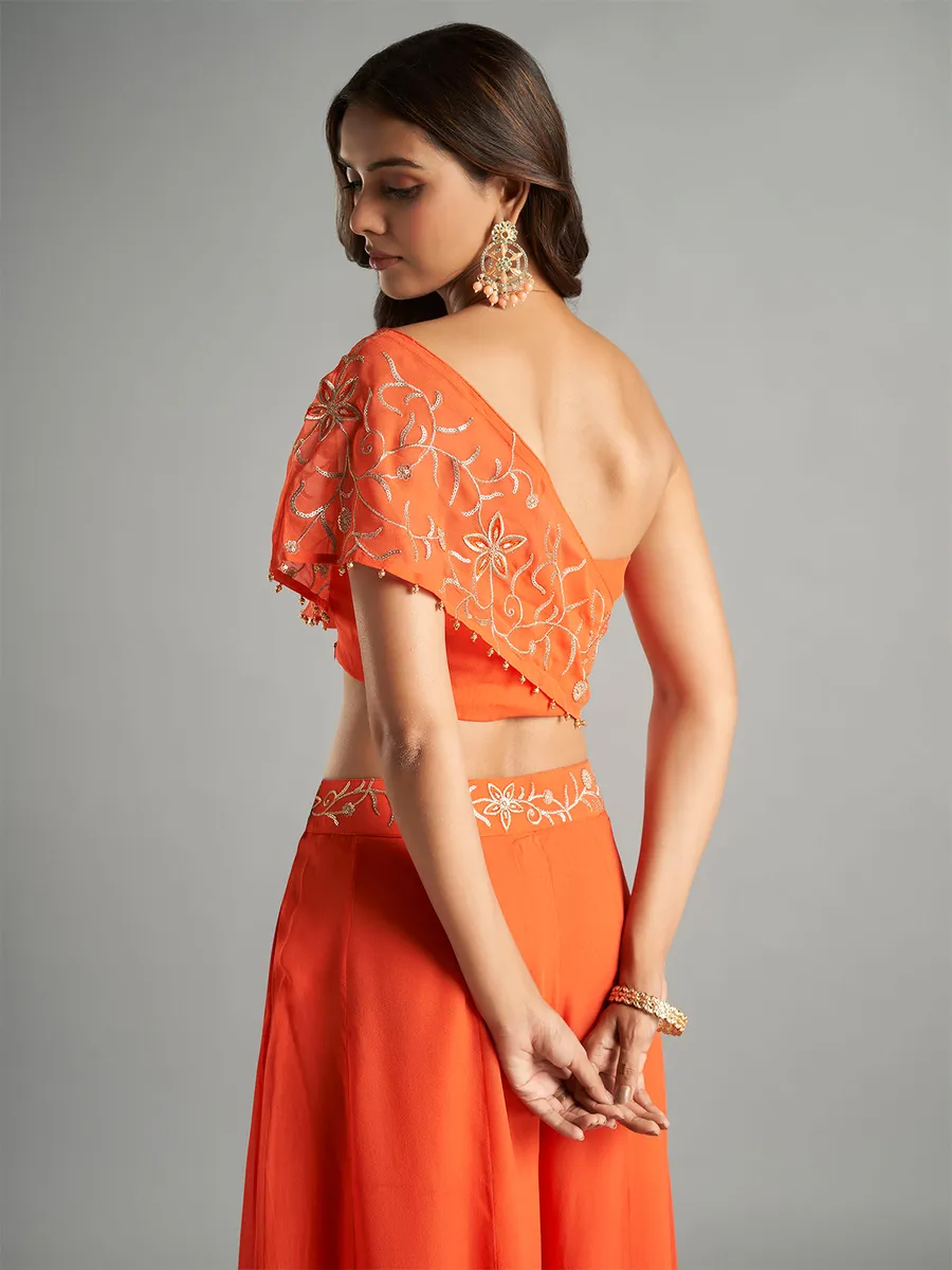 Dazzling orange georgette palazzo suit