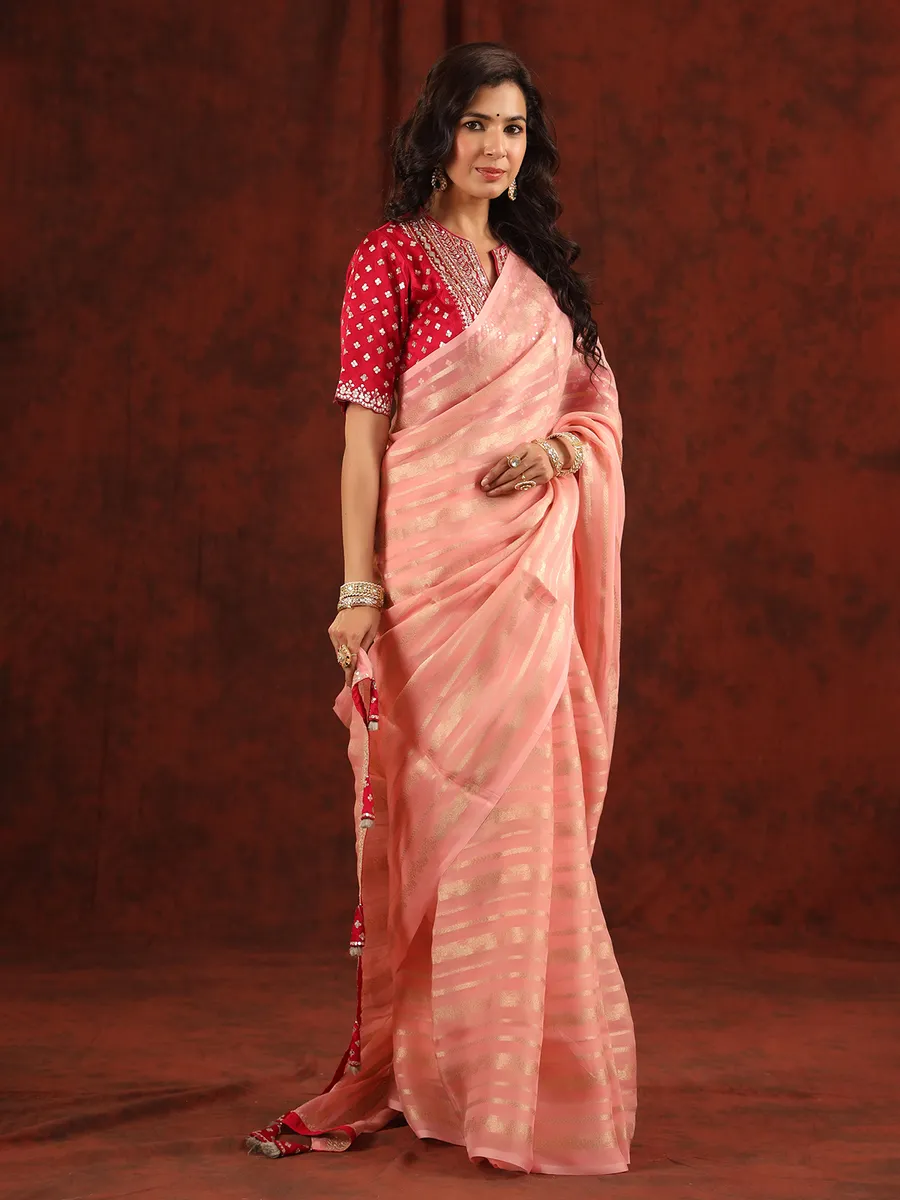 Dazzling pink organza saree