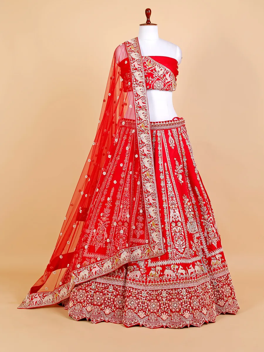 Dazzling red silk bridal lehenga choli