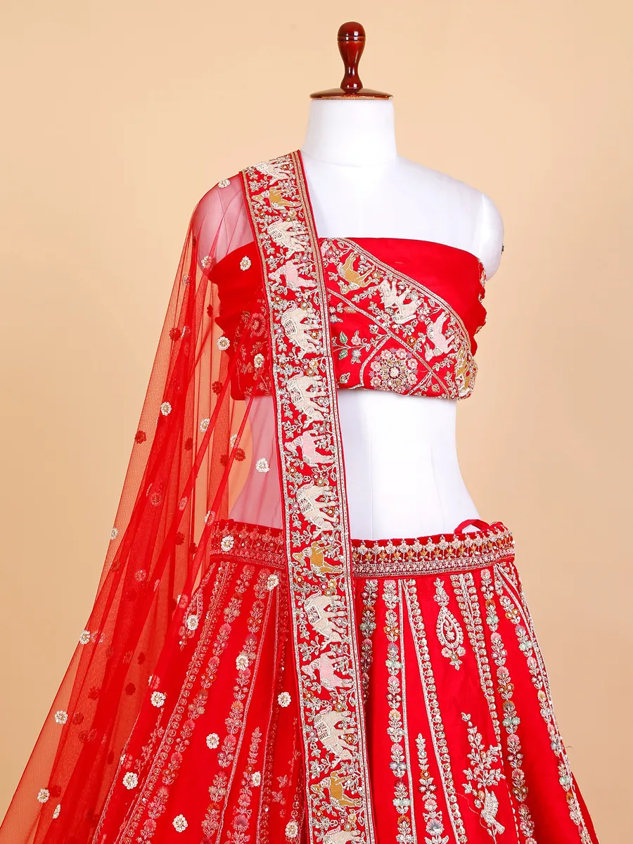 Dazzling red silk bridal lehenga choli