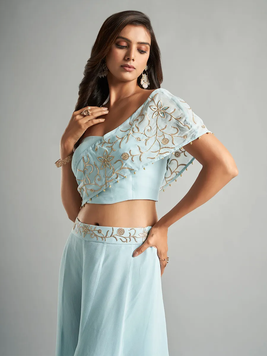 Dazzling sky blue georgette palazzo suit