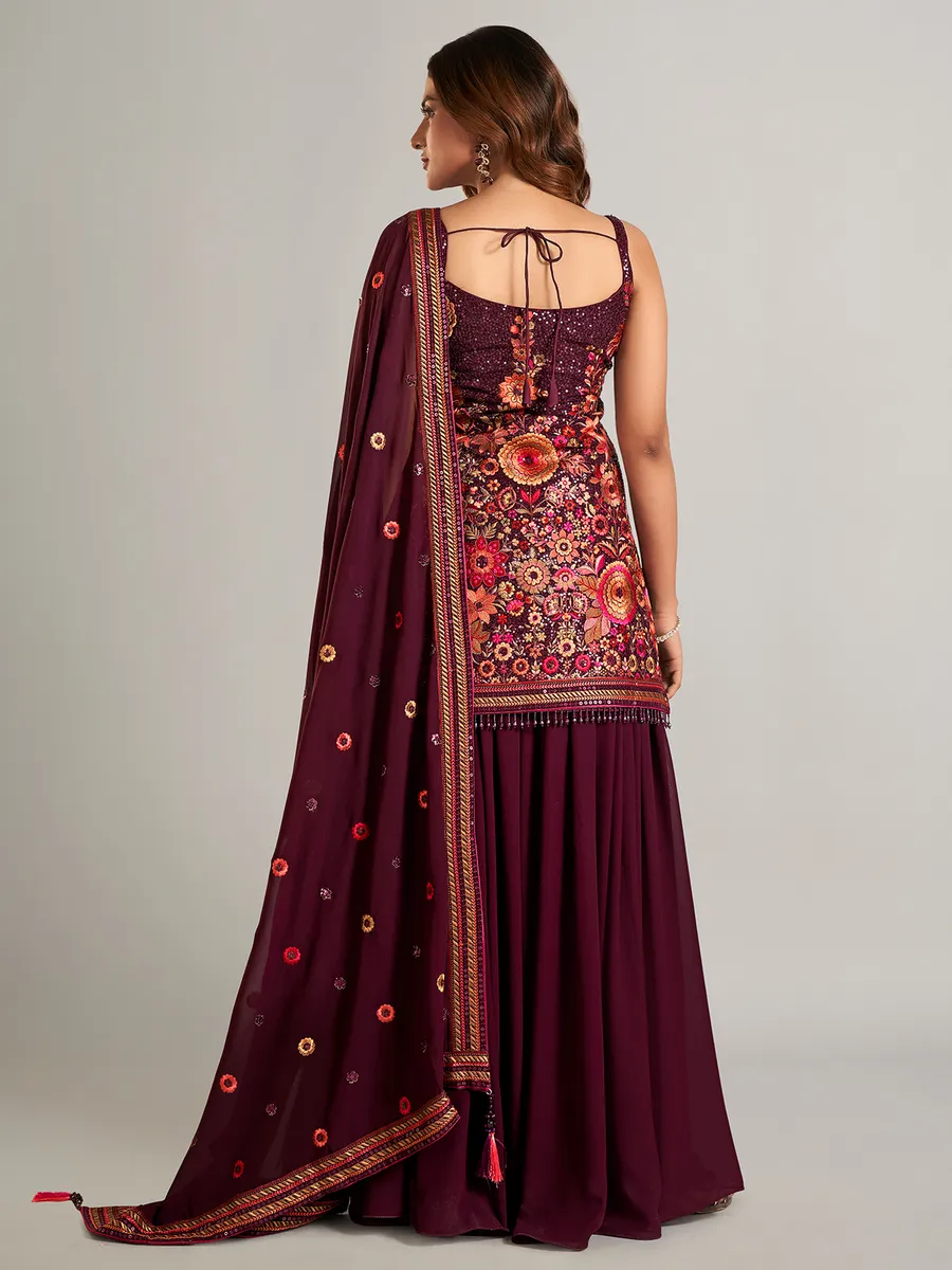Dazzling wine georgette suit with dupatta