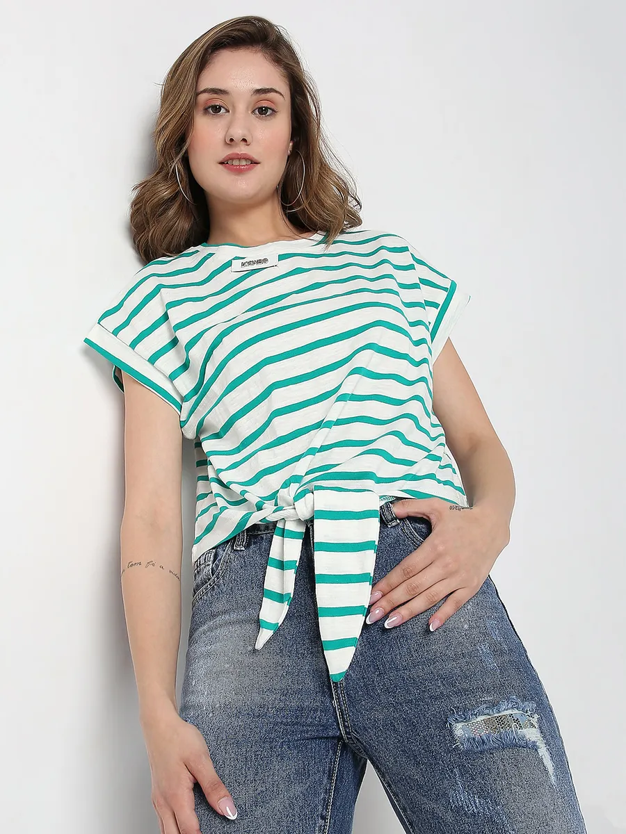 Deal aqua cotton stripe top