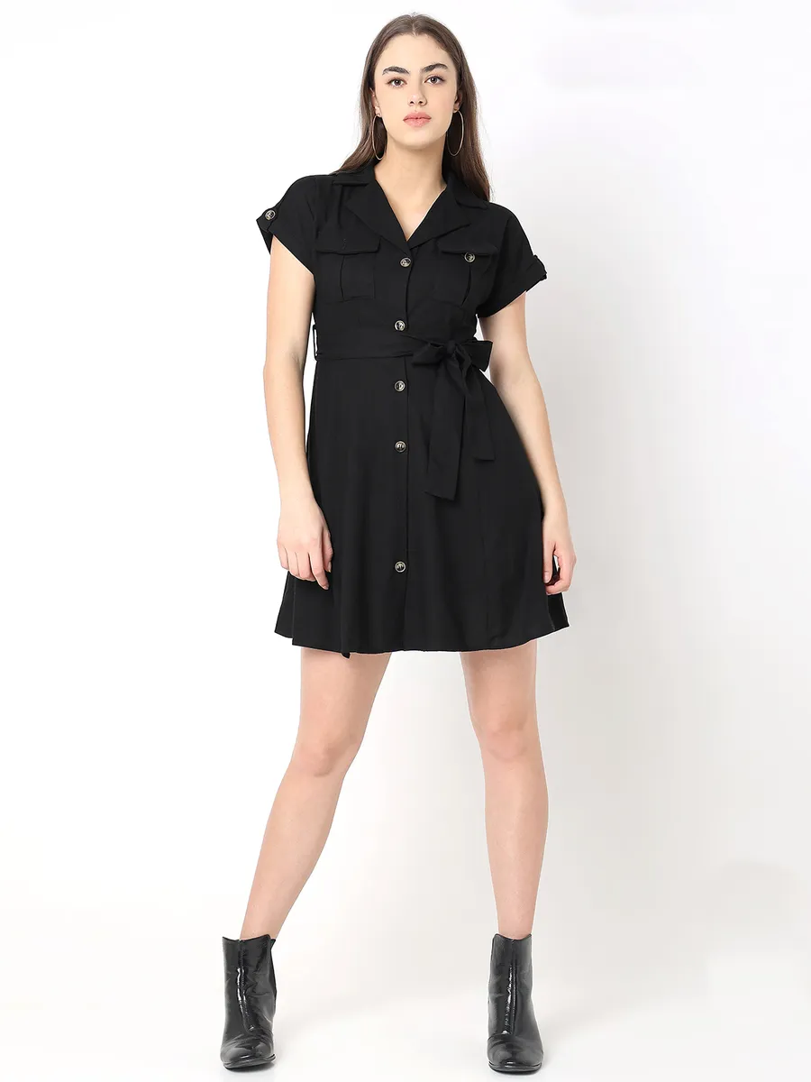 DEAL black cotton plain short dress