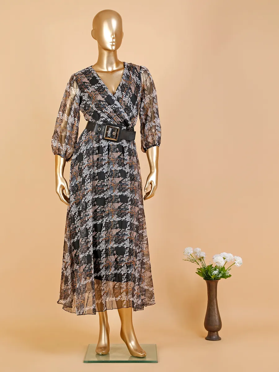Deal black organza printed dress