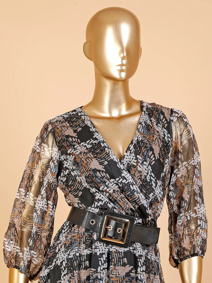 Deal black organza printed dress