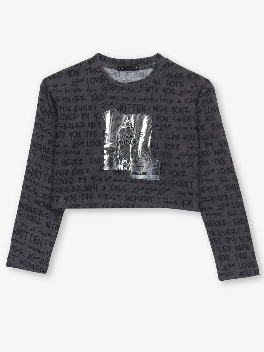 DEAL black printed cotton casual crop top