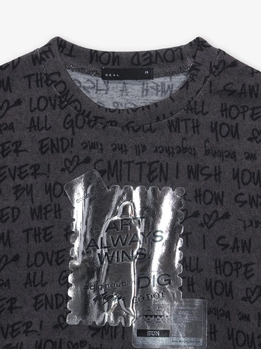 DEAL black printed cotton casual crop top
