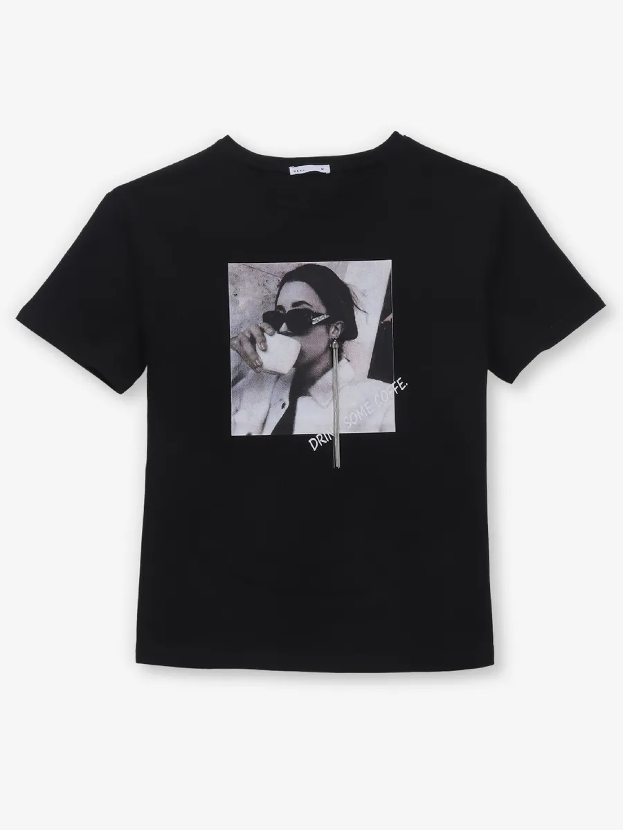 DEAL black printed cotton half sleeves t-shirt