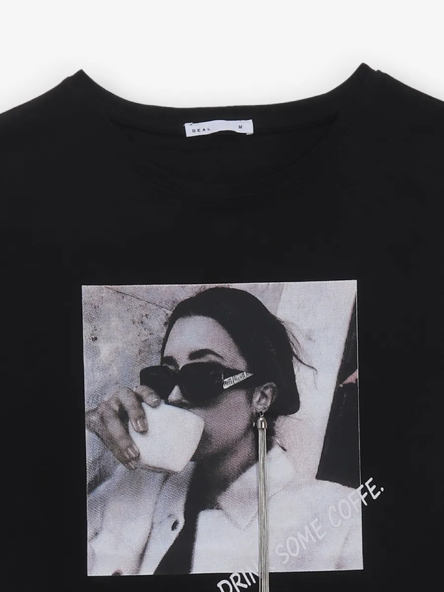 DEAL black printed cotton half sleeves t-shirt
