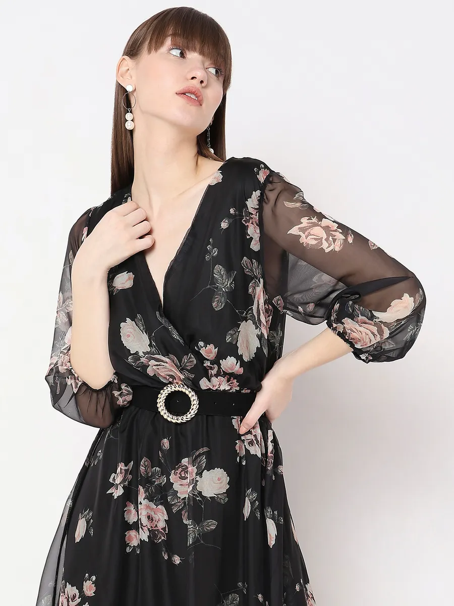 Deal black printed soft organza dress