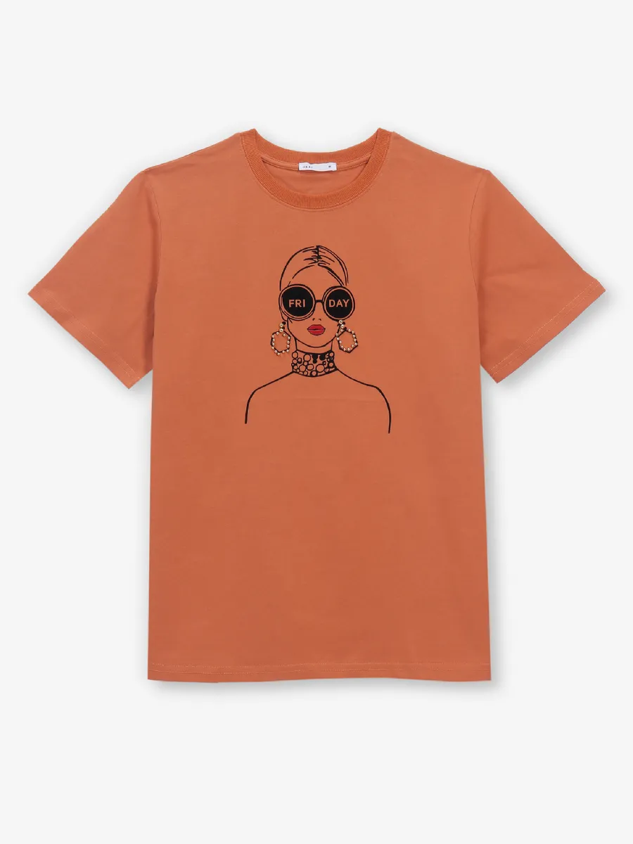 DEAL bright brown cotton printed t-shirt