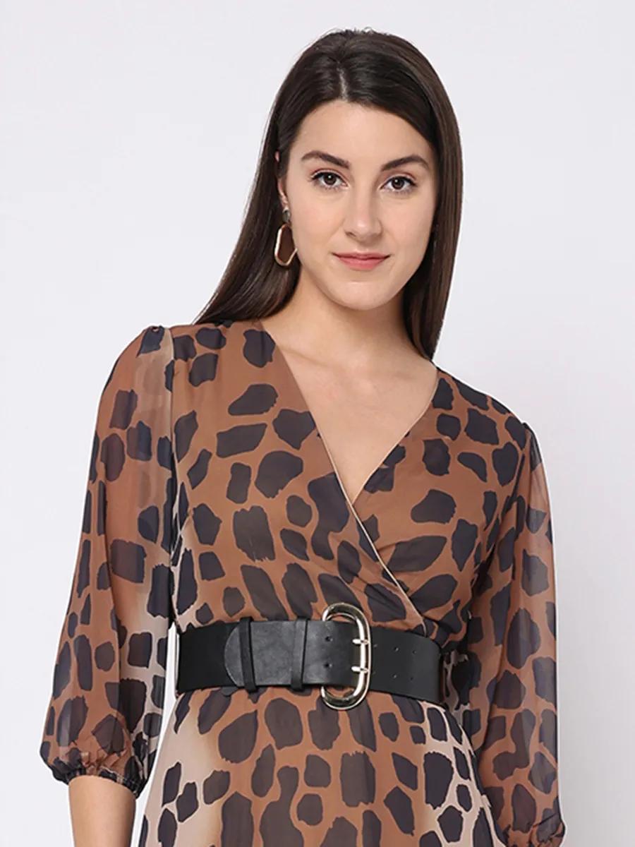 Deal casual brown dress in printed