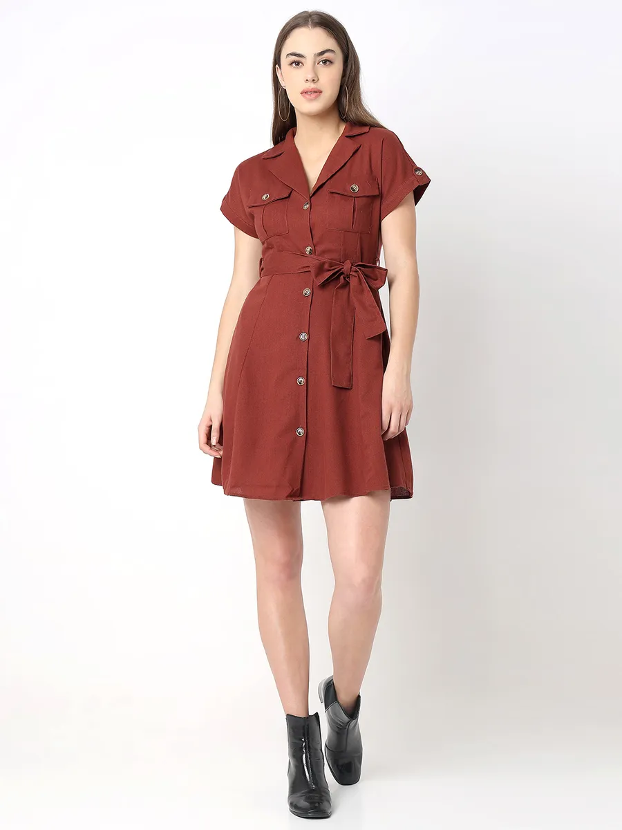 DEAL cotton brown plain dress