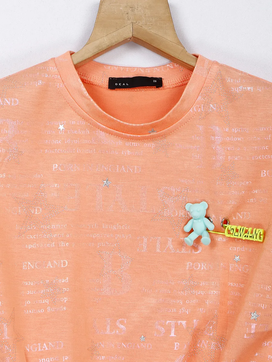 Deal cotton printed peach crop top