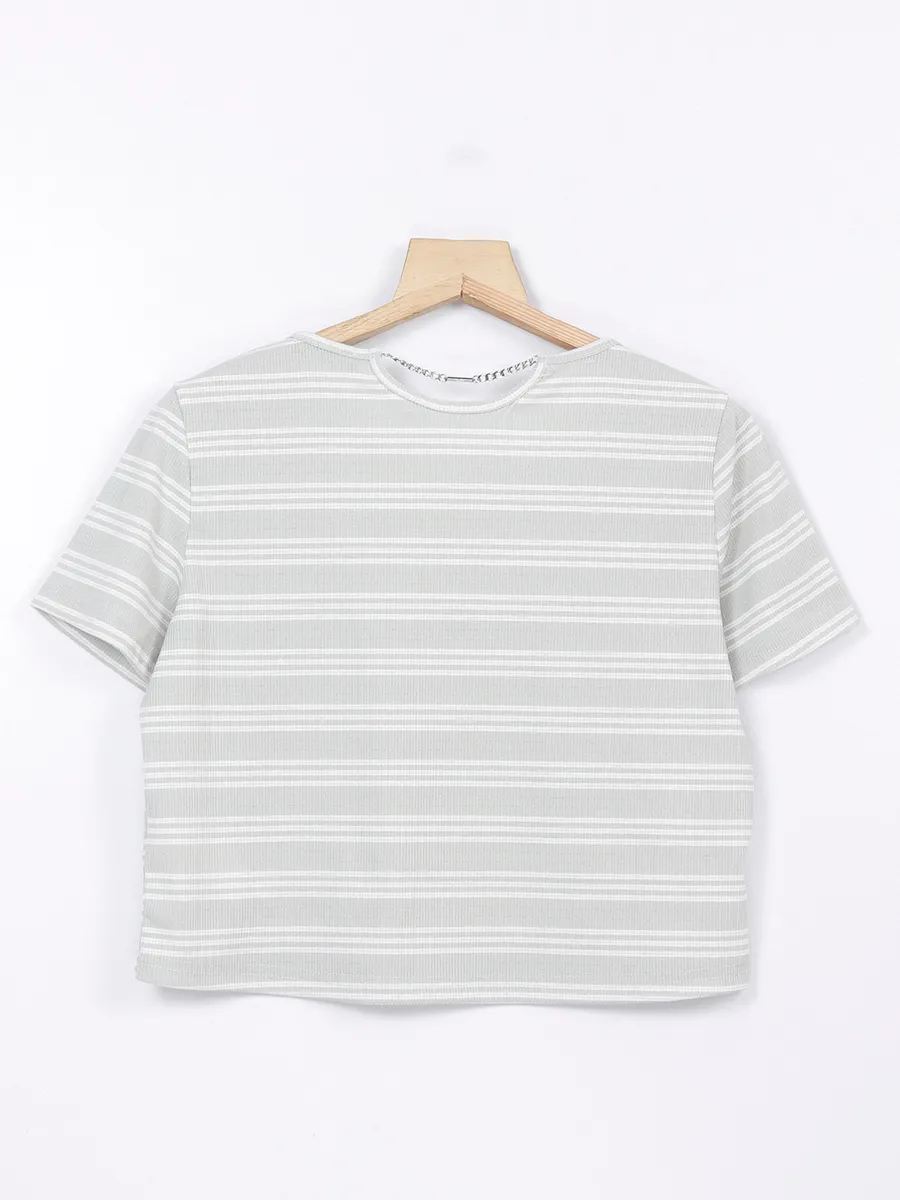 Deal grey stripe cotton crop top