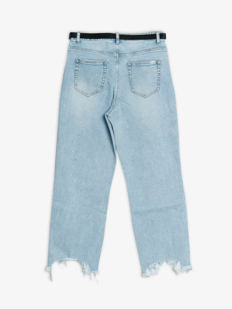 Deal ice blue ripped straight jeans